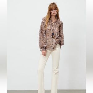 New without tags Zara XS boho semi sheer paisley blouse